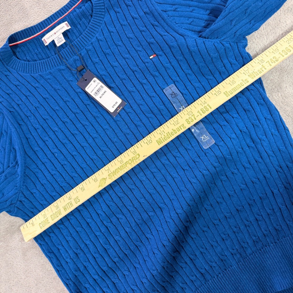 Tommy Hilfiger Cable Knit Sweater Women XL Blue XW07179 400 C3J Cotton Crewneck - Picture 4 of 9